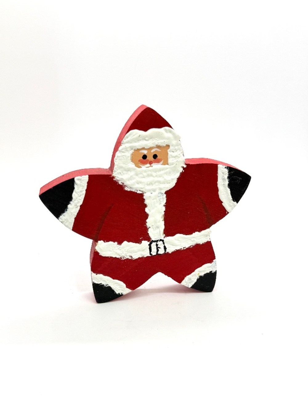 Signed Handpainted Star Shaped Santa Claus Figurine Holiday Tabletop Decor